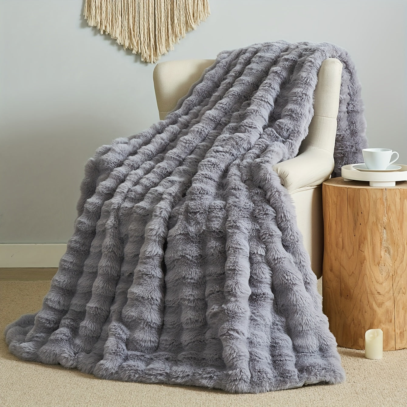 Polyester Faux Rabbit Short Plush Bed Blanket Solid Color Multi-Purpose All Seasons