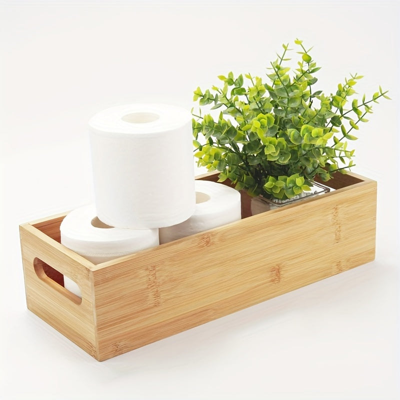 Bamboo Bathroom Storage Box Waterproof Rectangular Organizer for Toilet Kitchen Home