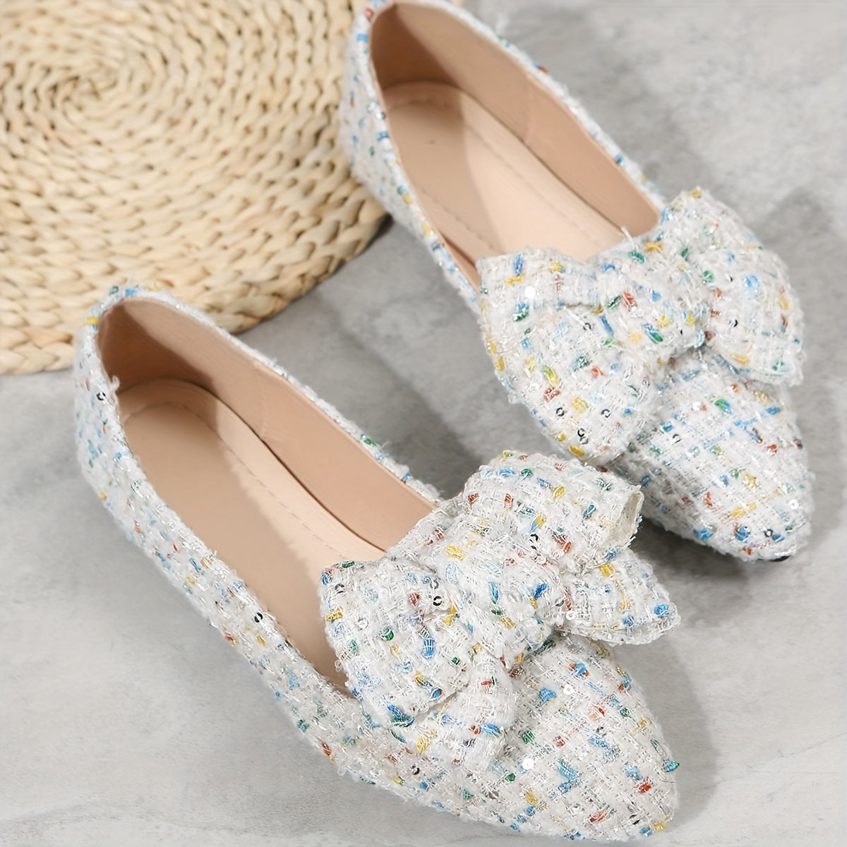 Women's Leopard Print Flat Shoes with Bowknot Decor Pointed Toe Lightweight Slip-On