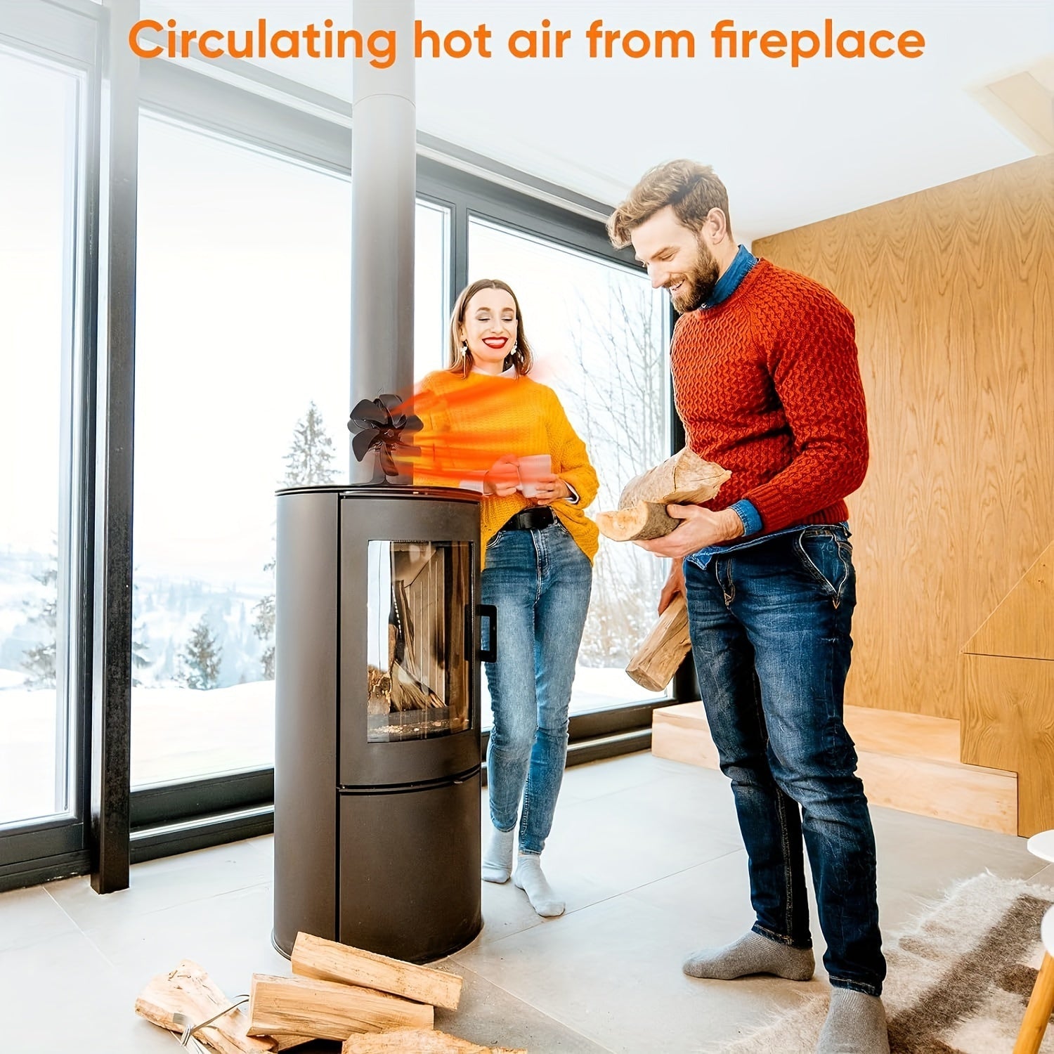 Eco-Friendly Fireplace Fan 6 Blades Hand-Cranked Aluminum High-Speed Air Circulation