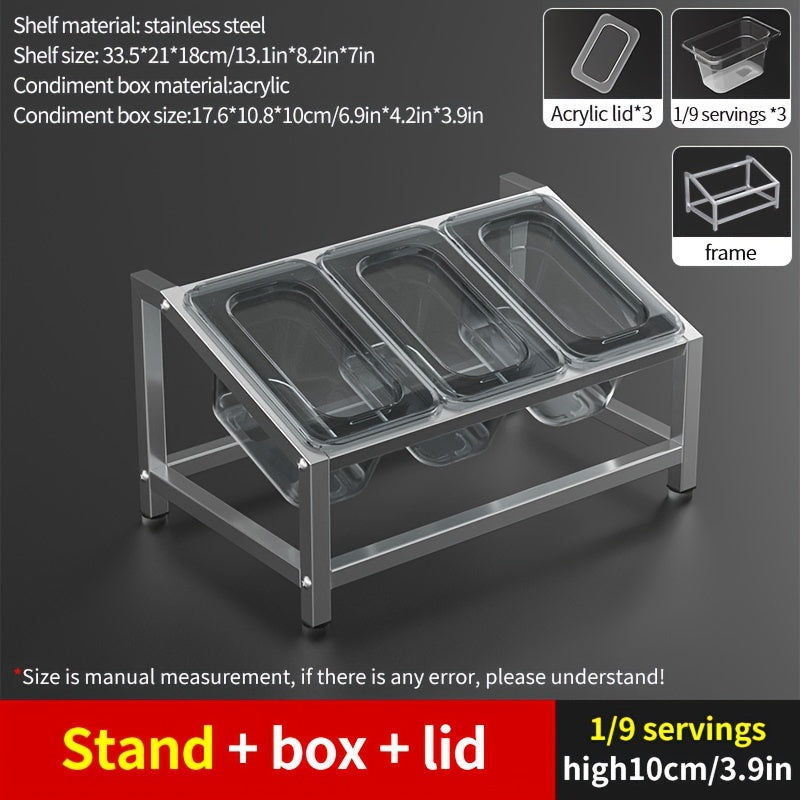 Stainless Steel Spice Organizer with Condiment Containers for Kitchen and Restaurant Use