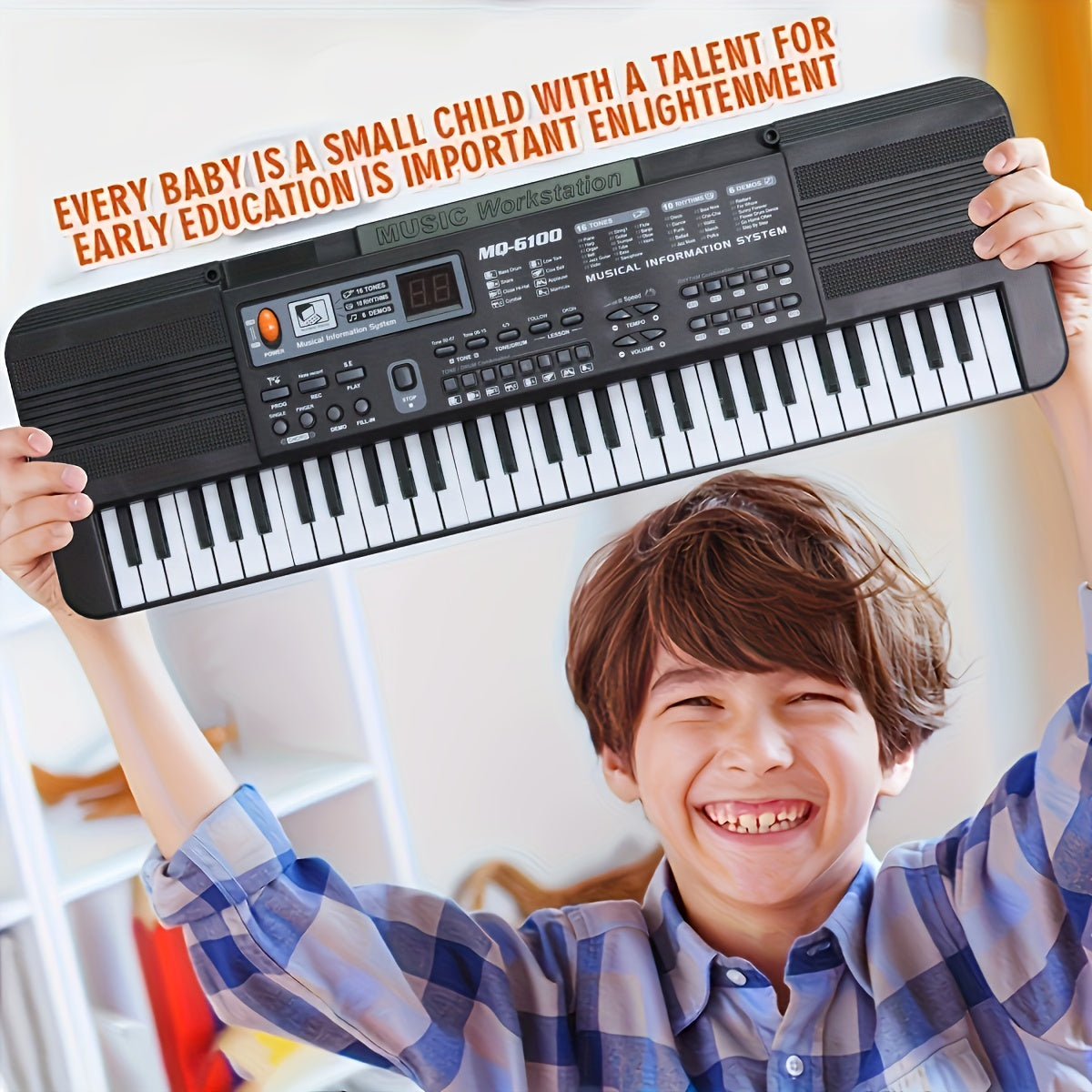 Portable Electronic Keyboard 61 Keys with Microphone for Beginners Educational Toy Black