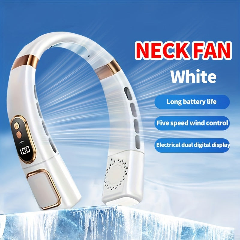 Portable Neck Fan with Digital Display, Adjustable Speeds, USB Rechargeable Battery
