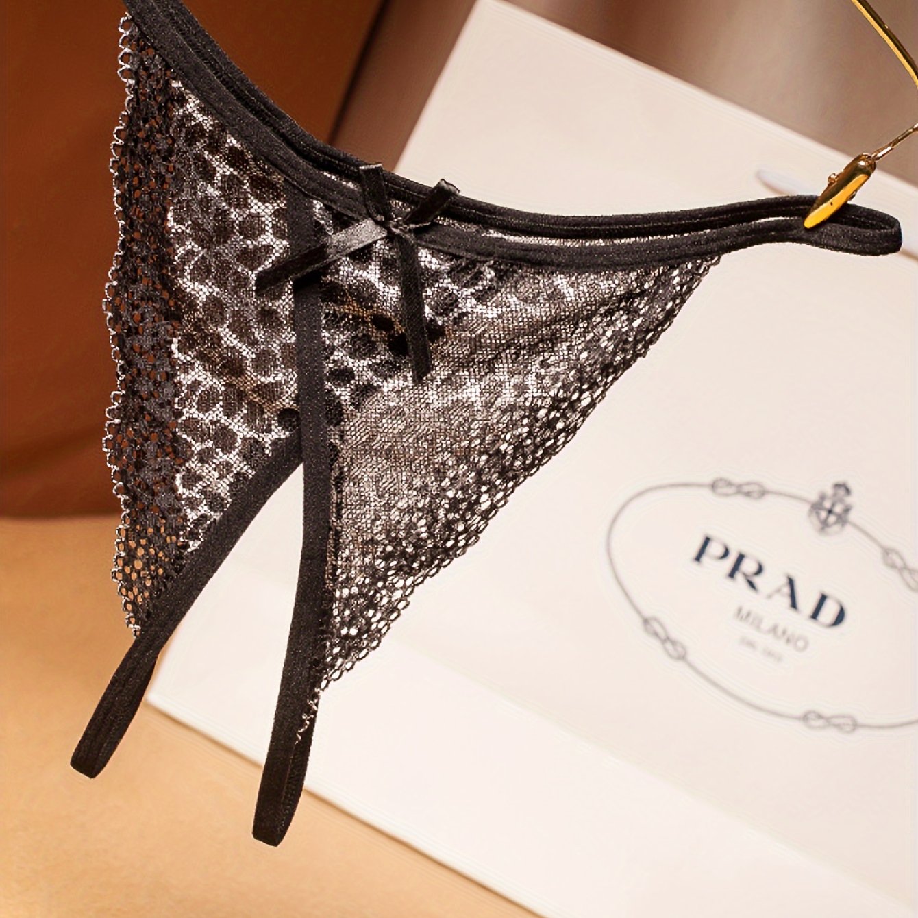 Women's Leopard Print Lace Trim Thongs with Bow Sexy Lingerie