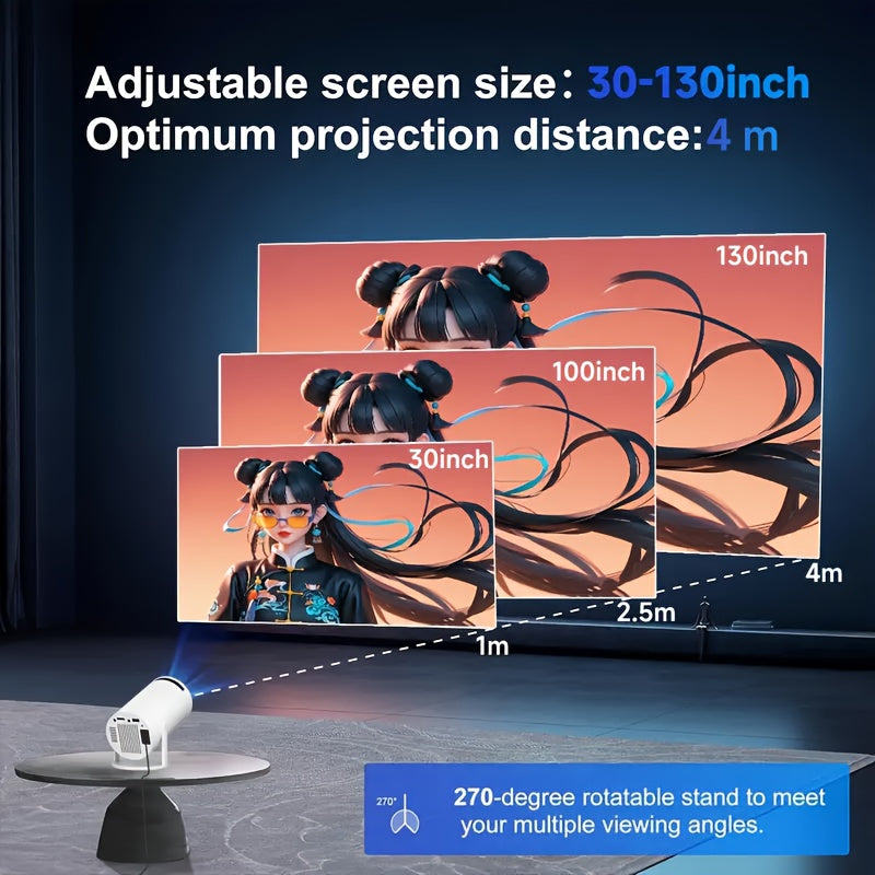 Portable Android 12 Wireless Projector 1080P Support 130ANSI Keystone