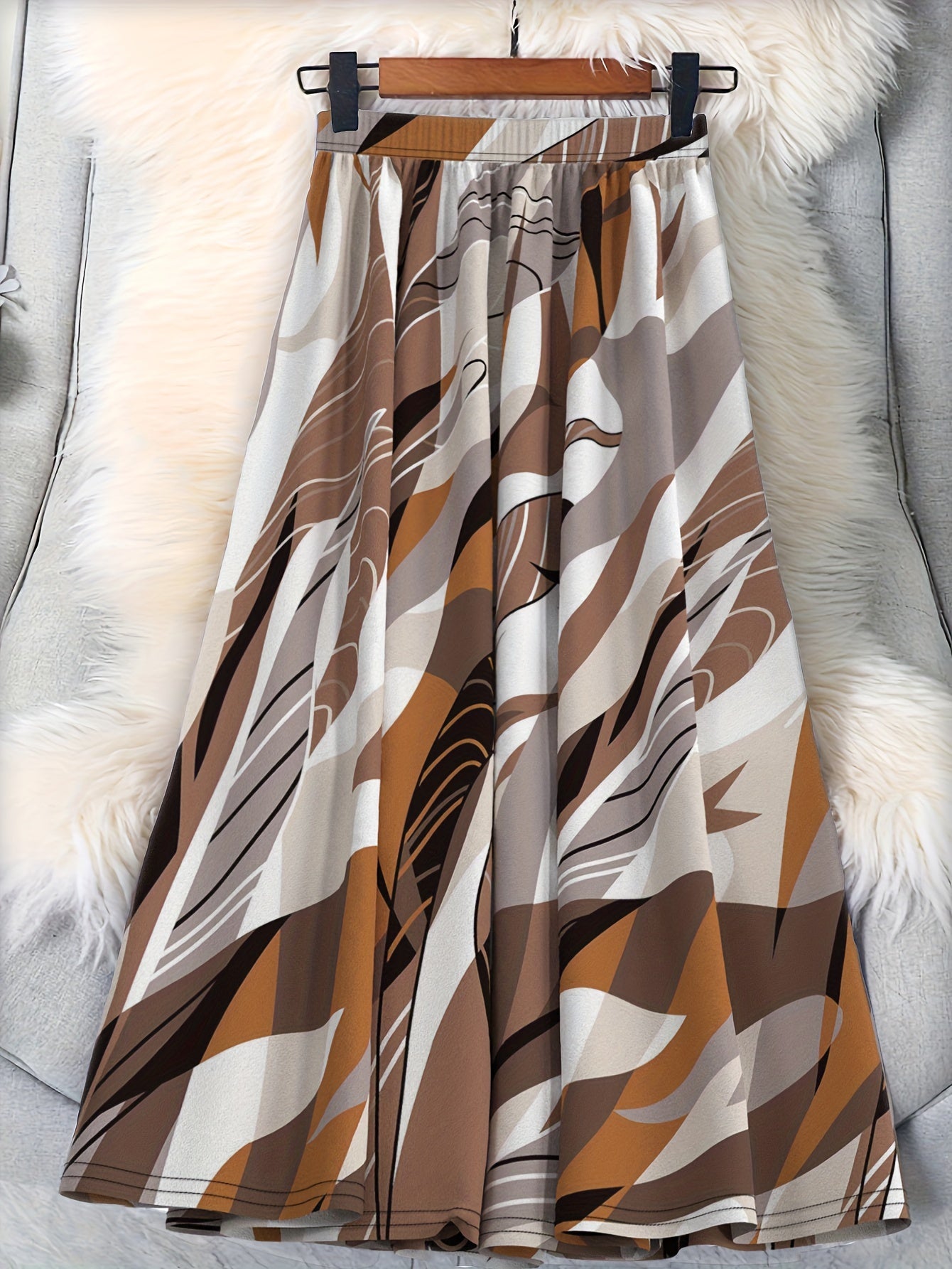 Women's Abstract Geometric Print High-Waist Skirt Polyester Blend Spring Summer Fall