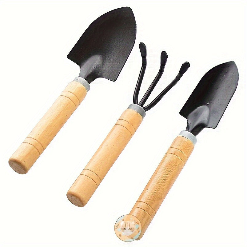 Succulent Plant Gardening Tool Set with Mini Shovel Rake and Shovel Durable Metal and Wooden Handles