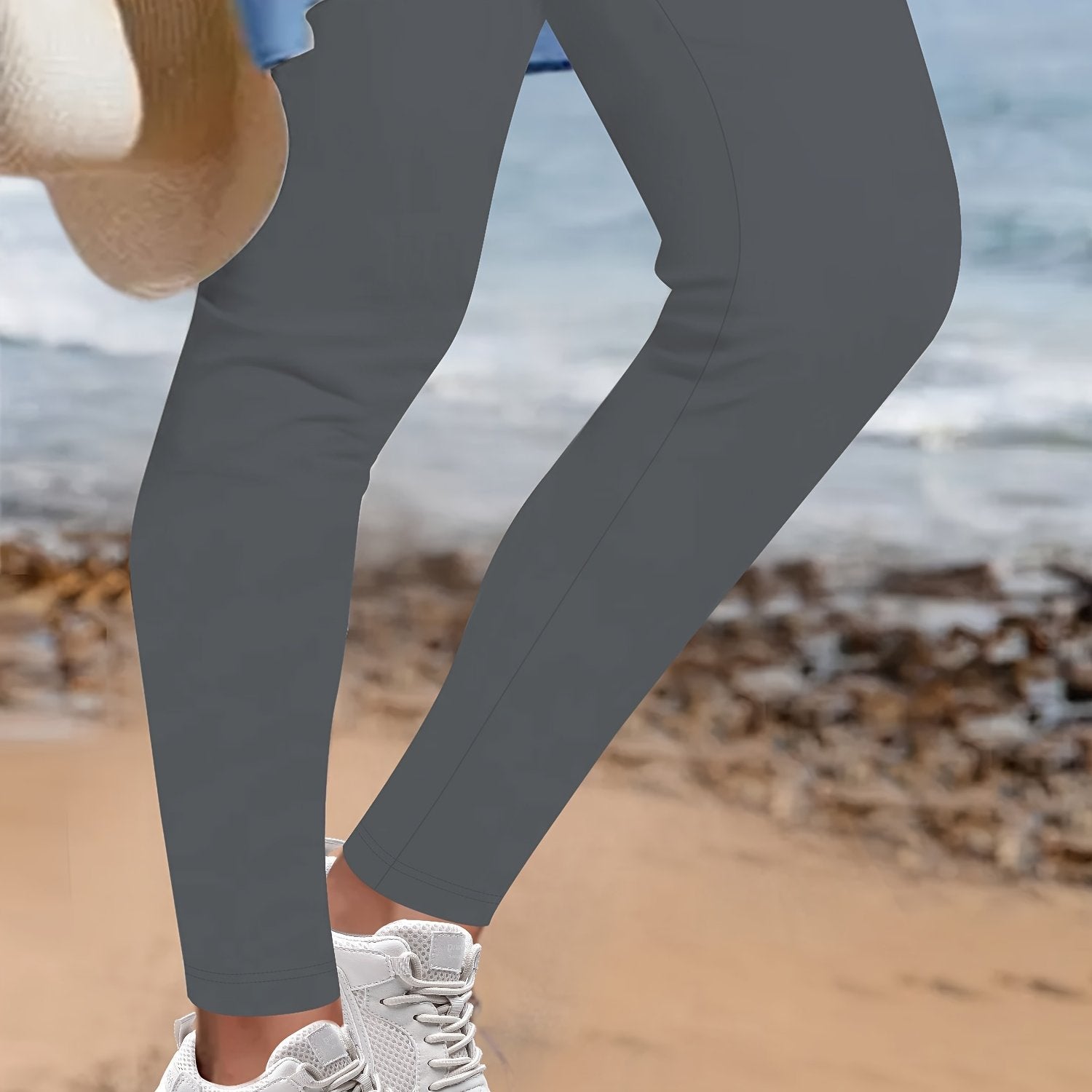 Plus Size High Waist Leggings 7/8 Length Opaque Stretchable Solid