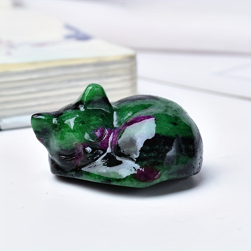 Cristal tallado de una gata durmiendo, espécimen mineral, decoración para el hogar, regalo