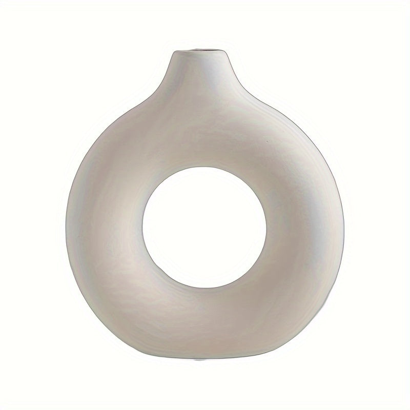 Donut-Shaped Plastic Vase for Home Decor, Modern Living Room Accent