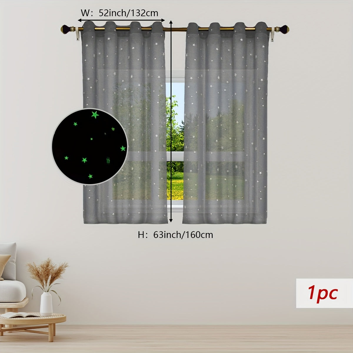 Pastoral Style Curtains with Luminous Star Pattern for Bedroom Living Room Office Kitchen