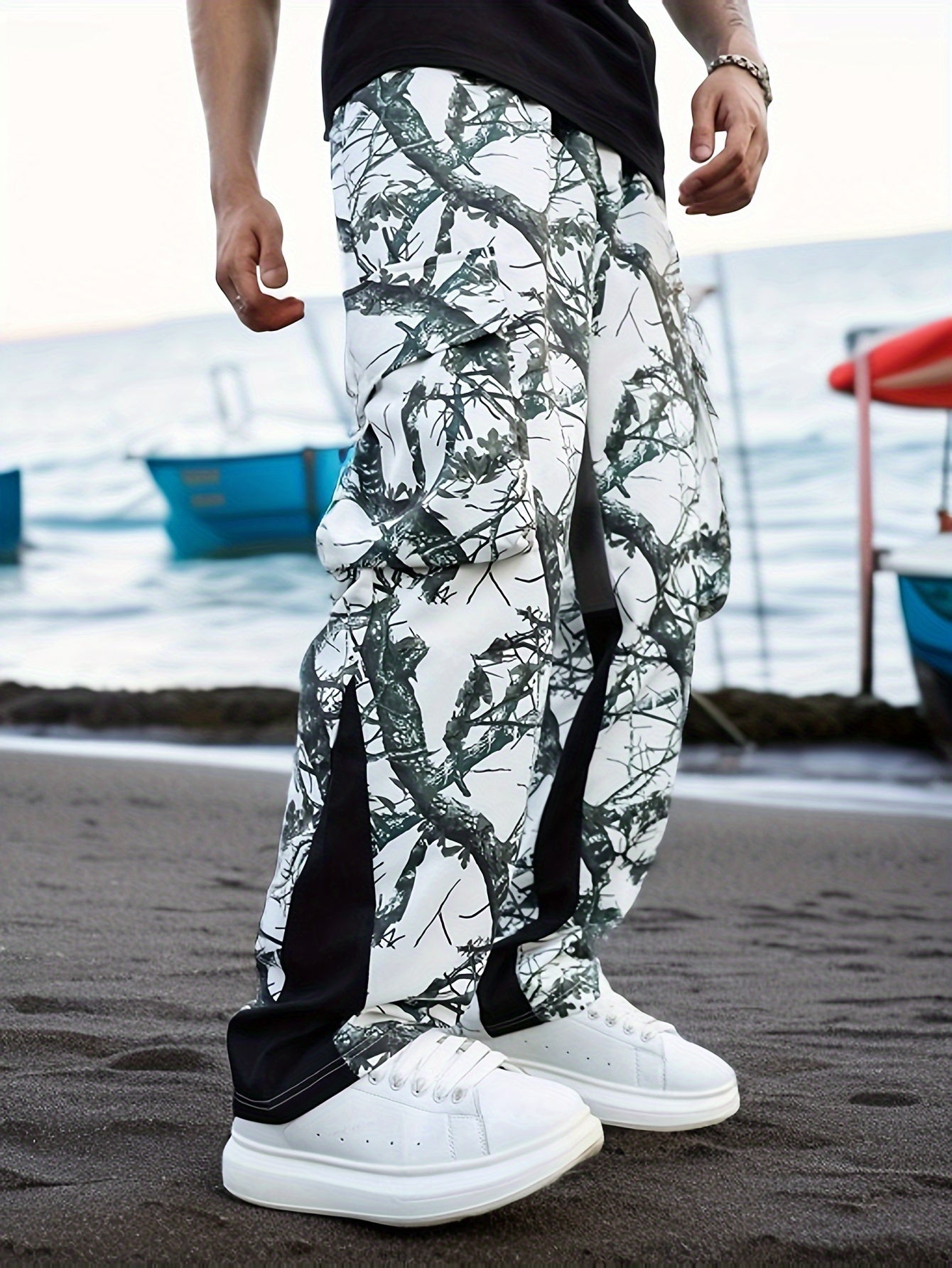 Plus Size Men's Camo Cargo Pants All Over Print Non-Stretch Polyester Casual Workwear Leisure