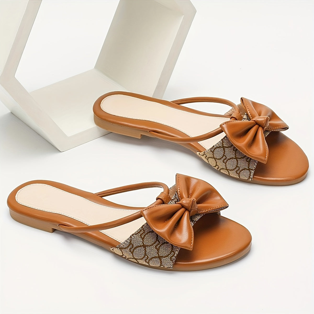 Women's Flat Sandals with Bowknot Canvas Slip-On Non-Slip Beach Slides