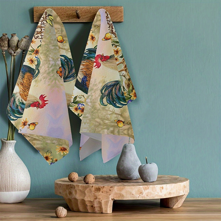 Microfiber Dish Towels Rooster Design Rustic Farmhouse Kitchen Bathroom Cleaning 45x72 cm