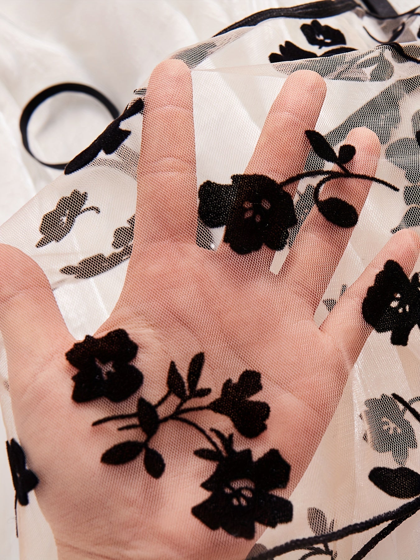 Women's Black Mesh Garter Bra Set with Pure Desire Print