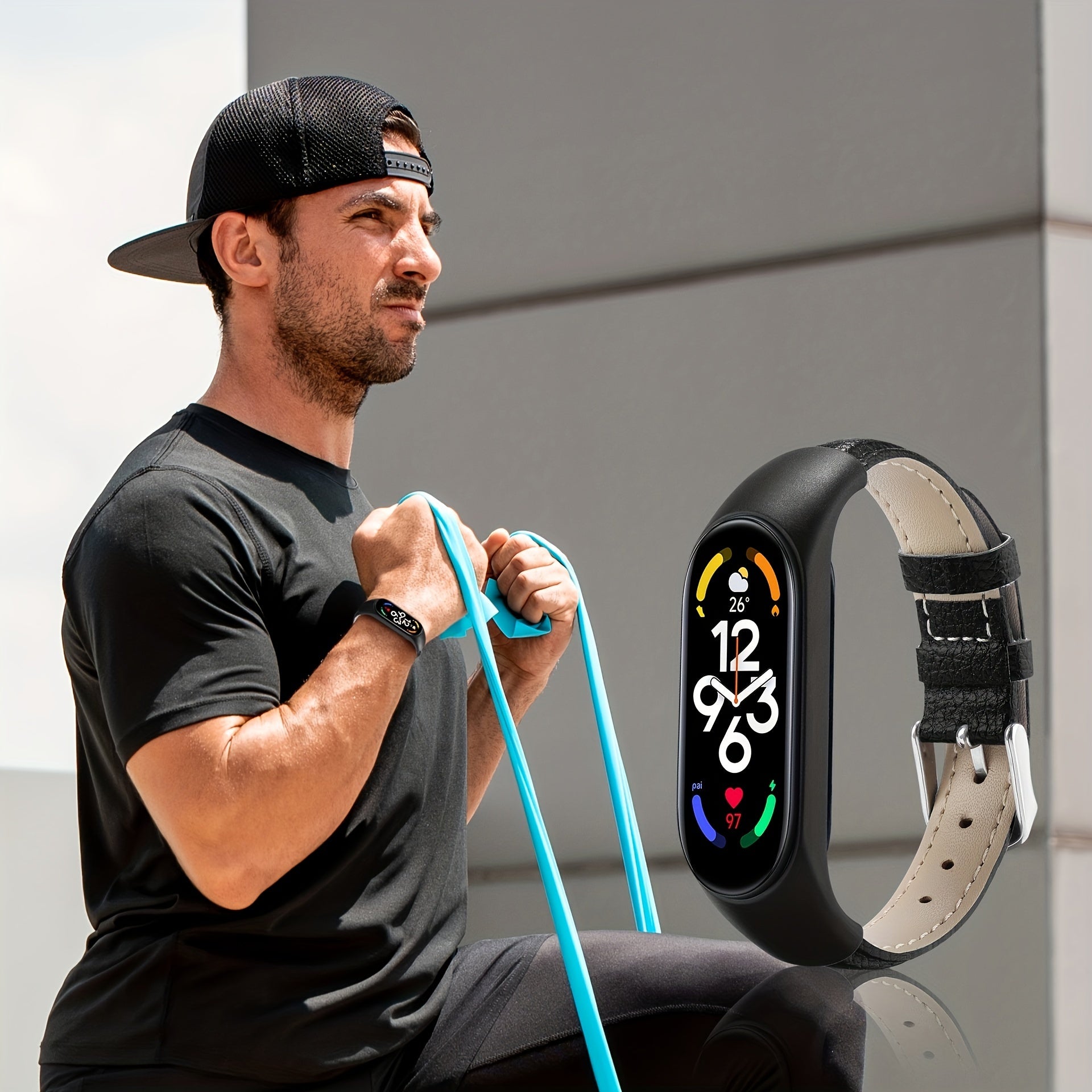 Smartwatch Strap for Xiaomi Mi Band 3 4 5 6 7 Synthetic Leather Adjustable Buckle Black Brown White