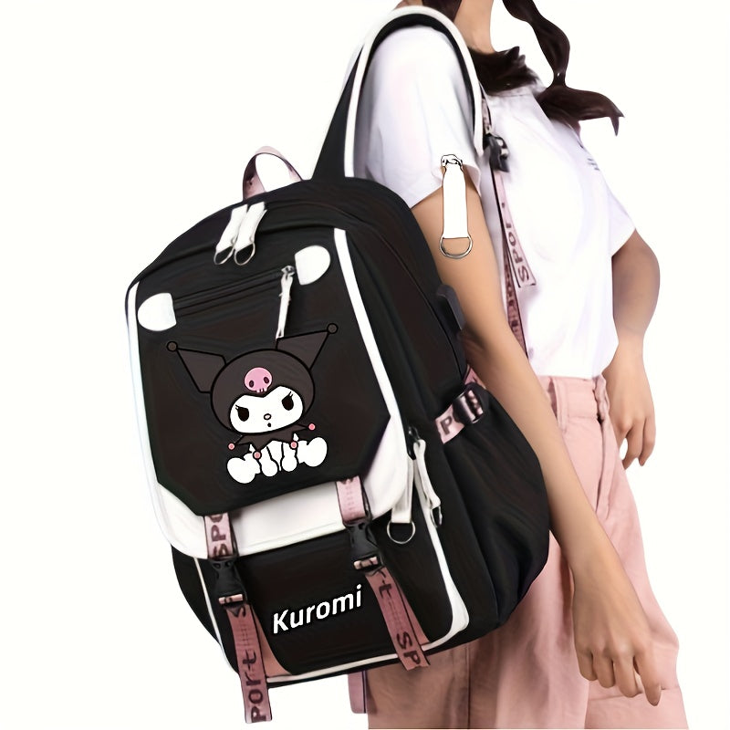 Cute Hello Kitty Kuromi Magician Laptop Backpack Nylon Large Capacity Foldable Black Purple
