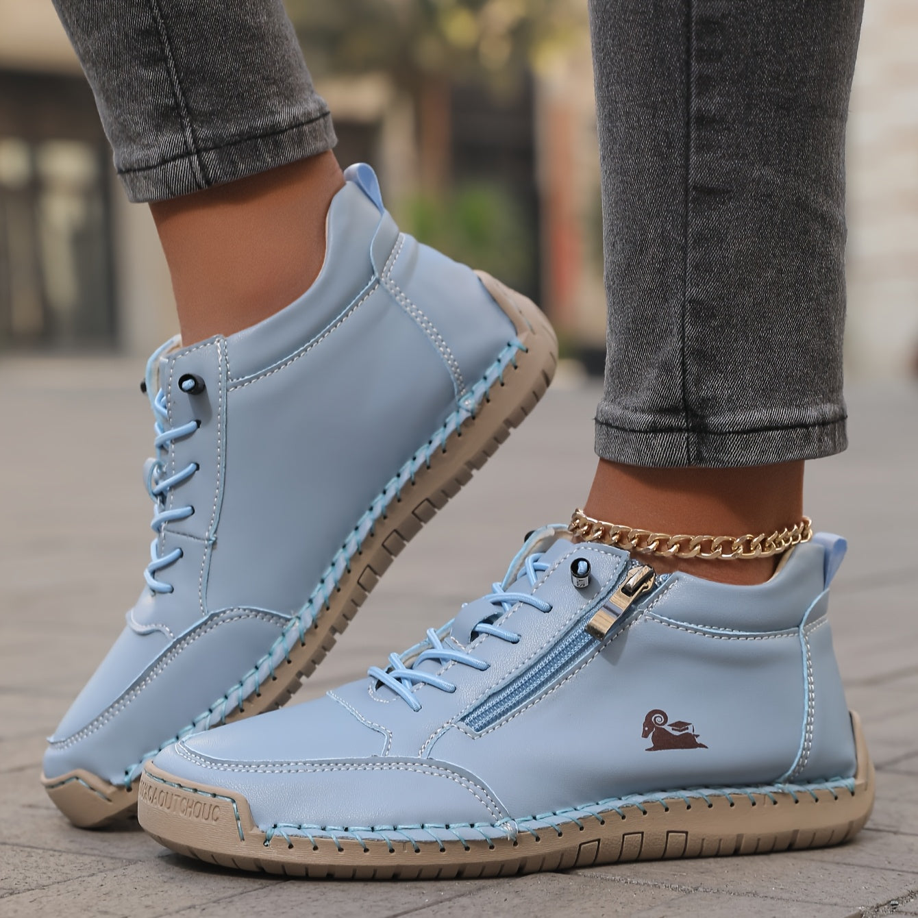 Women’s Handmade Stitched Leather Midband Slip-On Casual Short Boots