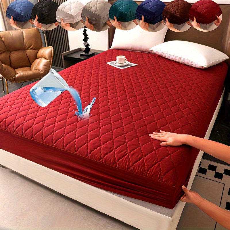 Waterproof Fitted Sheet with Geometric Embossed Pattern Deep Pocket Bed Sheet for Bedroom and Guest Room