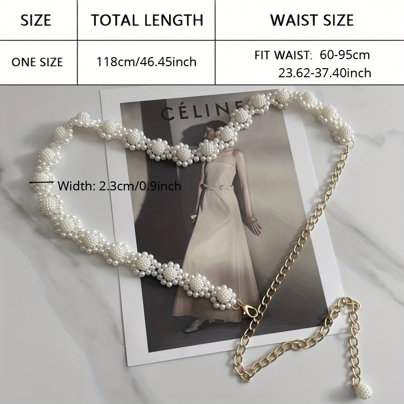 Women's Pearl Waist Belt with Crystal Straps for Weddings and Daily Wear