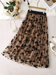 Women's Tulle Skirt with Embroidered Floral Print Regular Length A-Line Casual Style