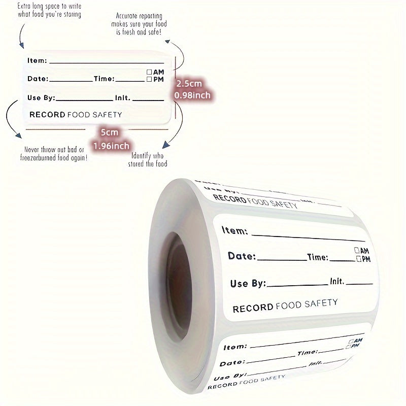 500 ta oshxona uchun bir martalik suv o'tkazmaydigan stikerlar roli muzlatgichda oziq-ovqat saqlash uchun. Ushbu yorliqlar oziq-ovqatning saqlash muddatini yozish va oshxona jihozlarini tartibga solish uchun juda mos keladi.