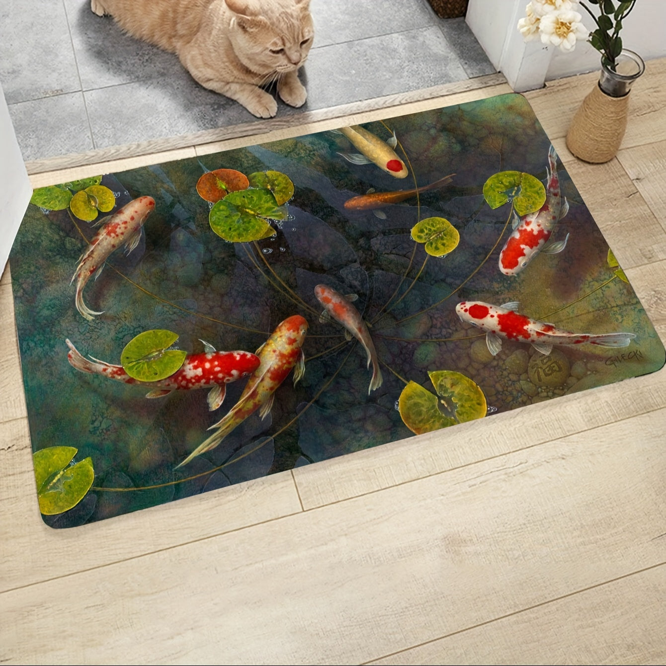 Hand-Painted Koi Fish Rug for Living Room Entrance Decor 3x5 Feet