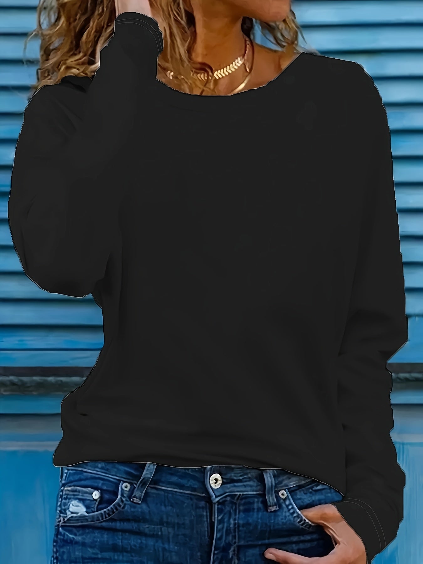 Women's Solid Color Round Neck Long Sleeve T-Shirts Casual Autumn Spring