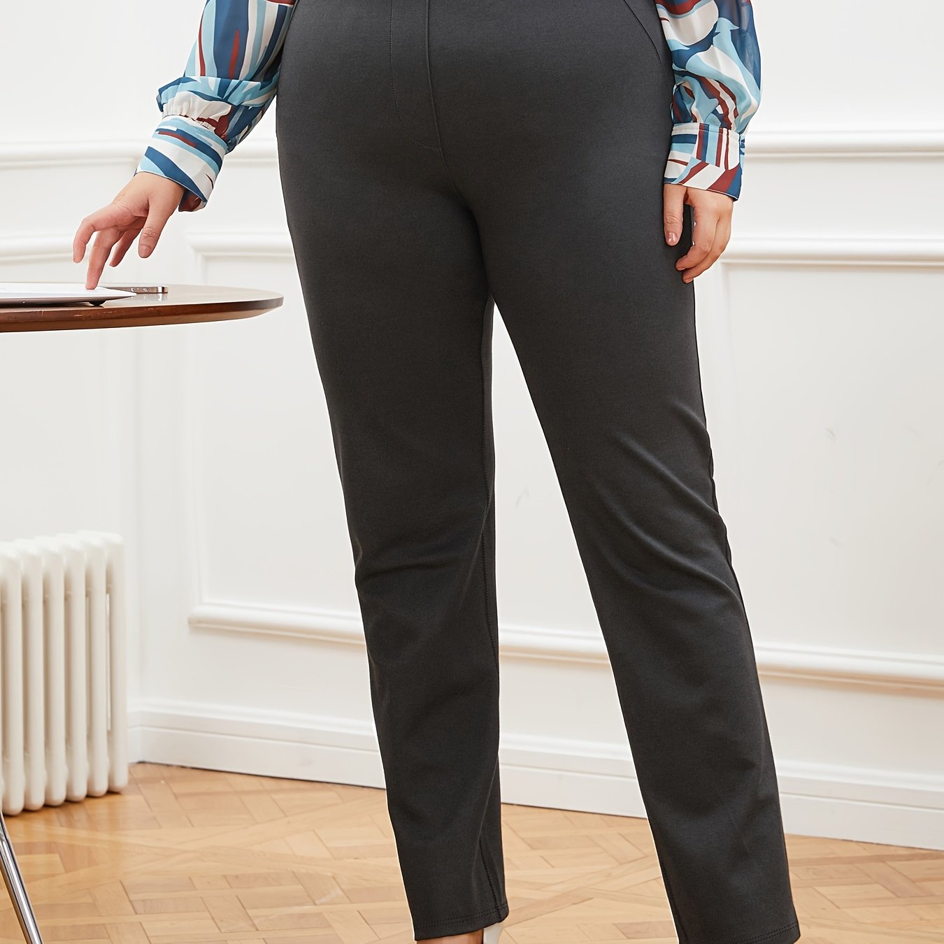 Women's Plus Size Straight-Leg Dress Pants High Waisted Rayon Trousers