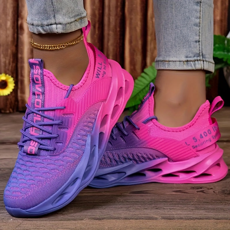 Women's Pink and Purple Running Sneakers Breathable Knit Lightweight Cushioned