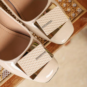 Women's Square Toe High Heels Black Leather Elegant Shoes