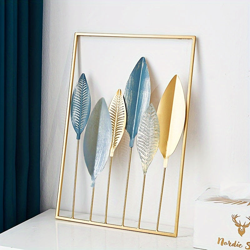 Minimalist Gold Metal Wall Decor Set 43.94x29.97cm Leaf Wall Art for Living Room Bedroom