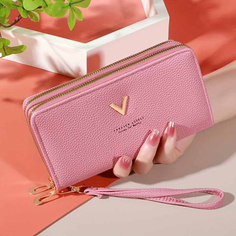 Стильный женский кошелек с двойной застежкой на молнии, множеством карманов и большой емкостью.