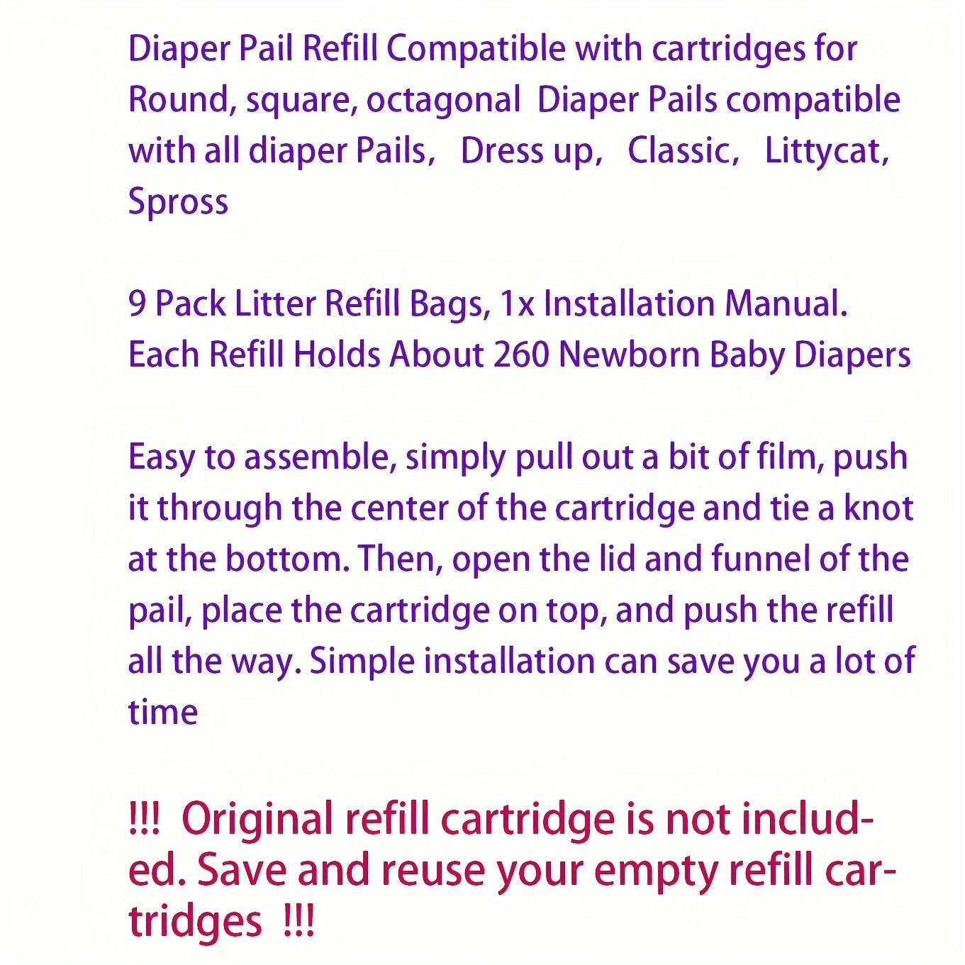9 Pack Diaper Disposal Refill Bags Odor Lock Leak-Proof Compatible with Various Systems