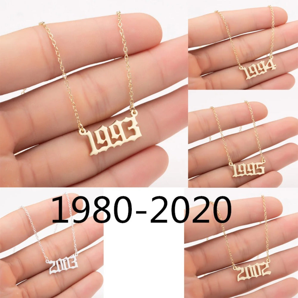 Personalized Stainless Steel Number Necklace with Birth Year Pendant for Women and Girls