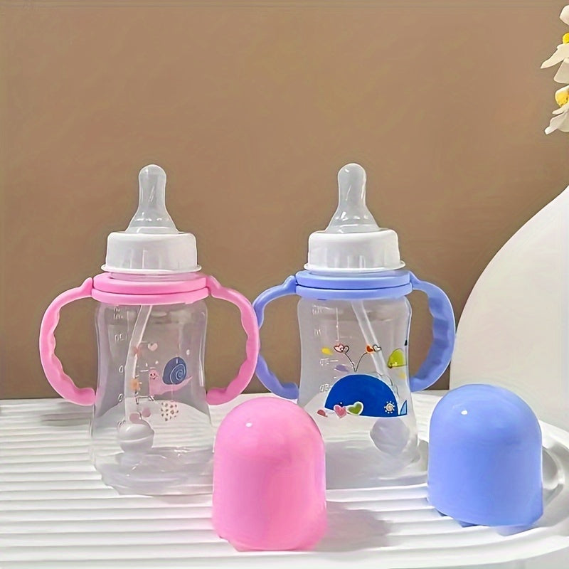 Baby Bottle with Handle and Straw 5oz 150ml Food Grade Feeding Bottle in Random Pattern