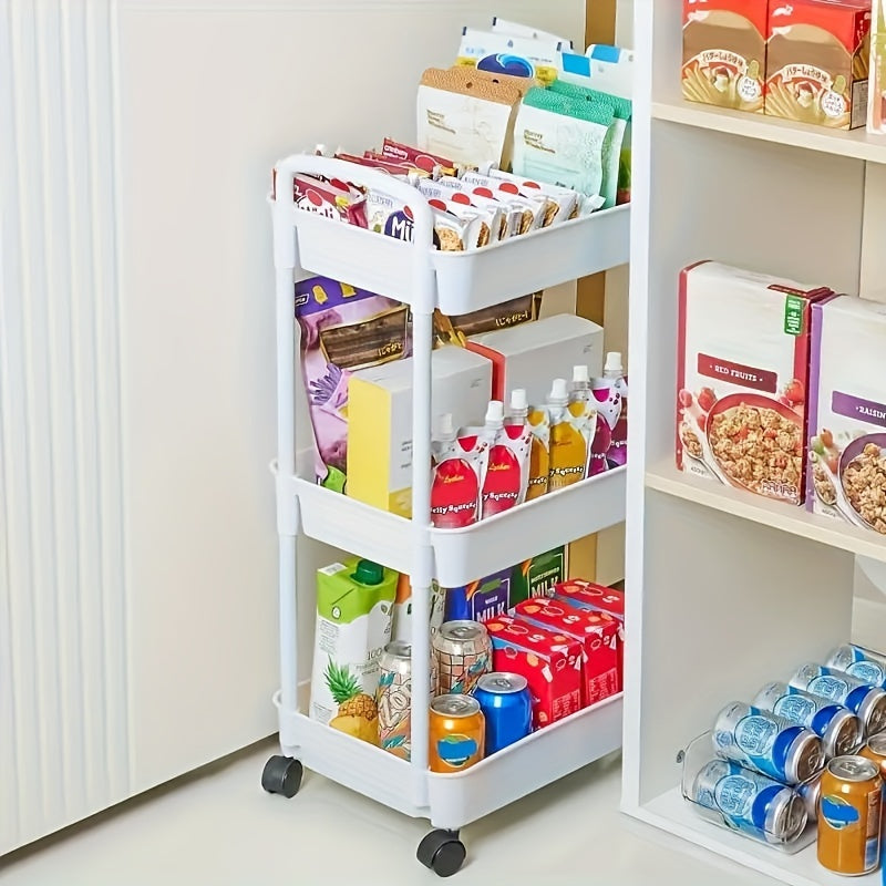 3-Tier Rolling Plastic Storage Cart for Kitchen, Office, Bathroom Organization