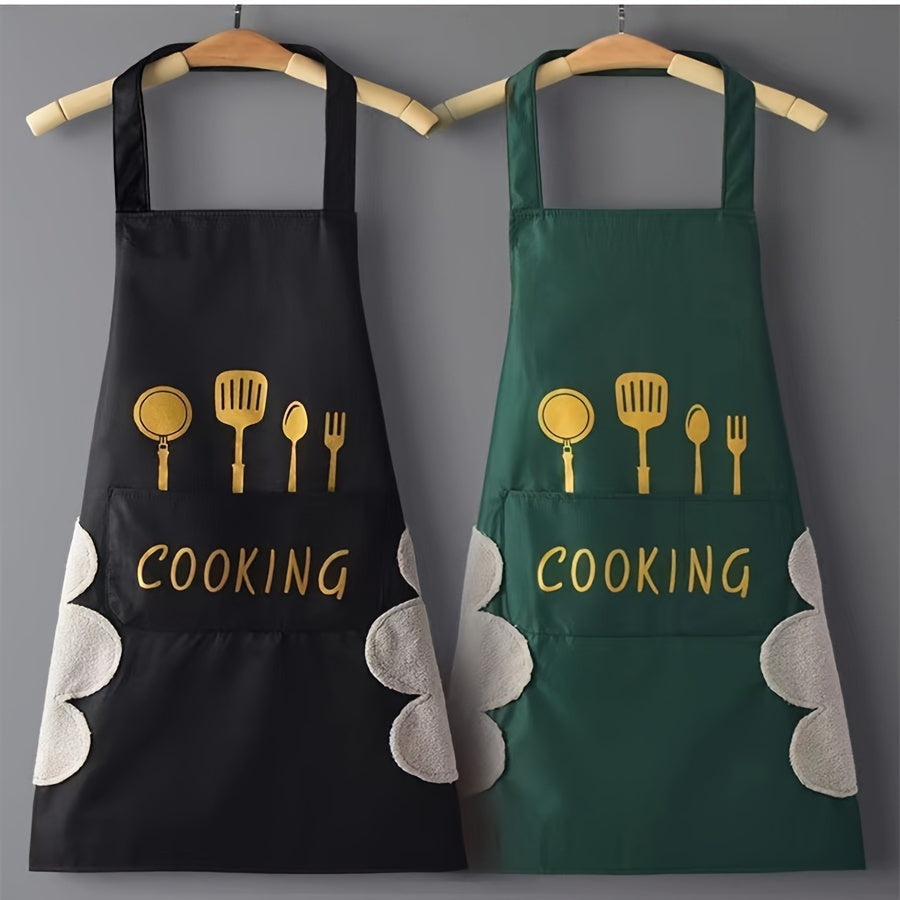 Black and White PVC Apron with Cooking Utensil Design for Home and Restaurant Use