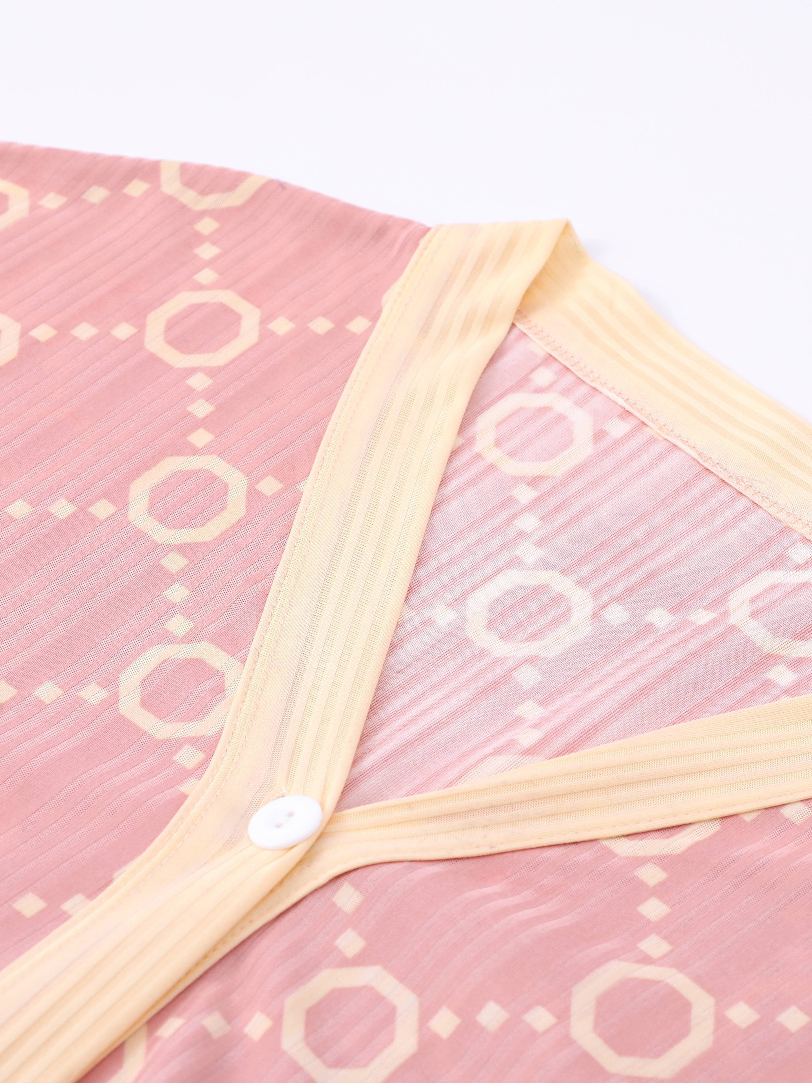 Pink Spring and Autumn Pajama Set for Adults with Open Front and Long Sleeves