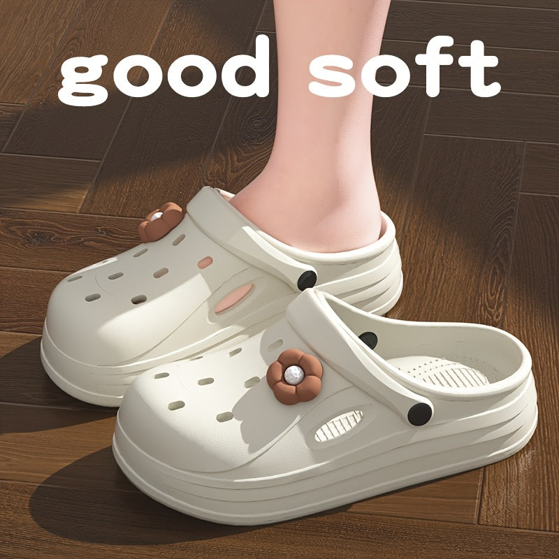 Women's Beige Closed-Toe Clogs Thick Platform Non-Slip Sandals with Cushioned Sole