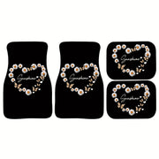 4Pcs Heart-Shaped Daisy Pattern Car Floor Mats Water-Absorbent Anti-Slip Durable