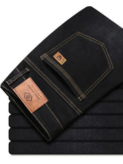 Men's Solid Denim Jeans with Light Business Style Straight Leg Slightly Stretchy Casual Pants