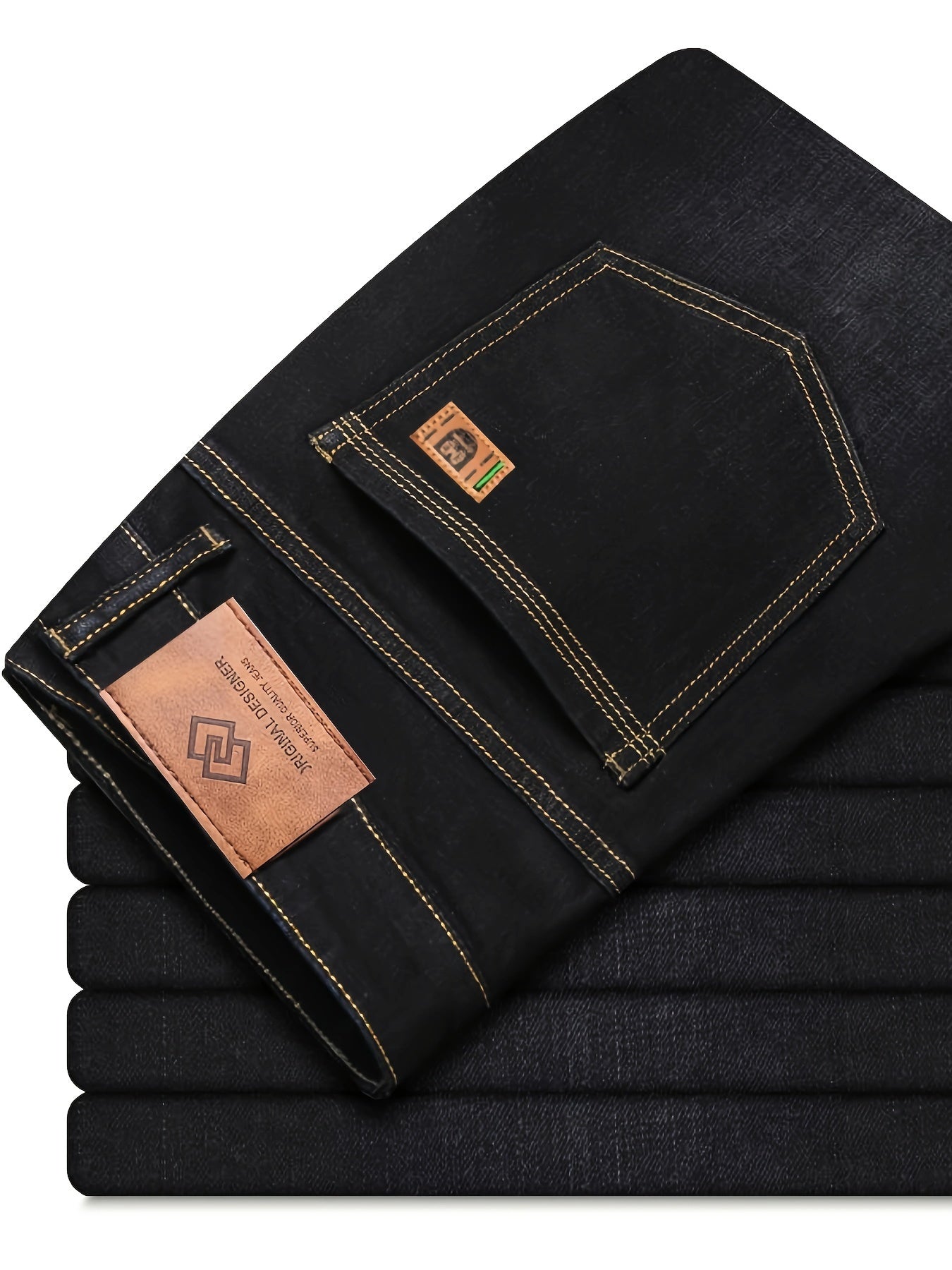 Men's Solid Denim Jeans with Light Business Style Straight Leg Slightly Stretchy Casual Pants
