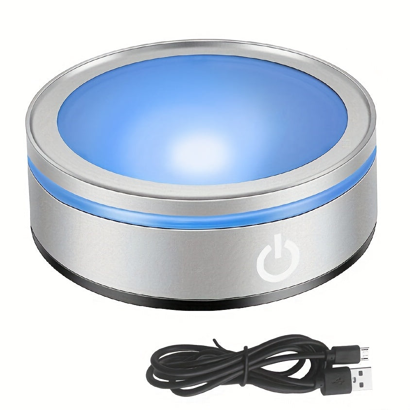 Round Plastic LED Display Stand for 3D Crystal Glass Acrylic Touch-Sensitive Color-Changing USB Rechargeable 7.9x7.9x2.69cm