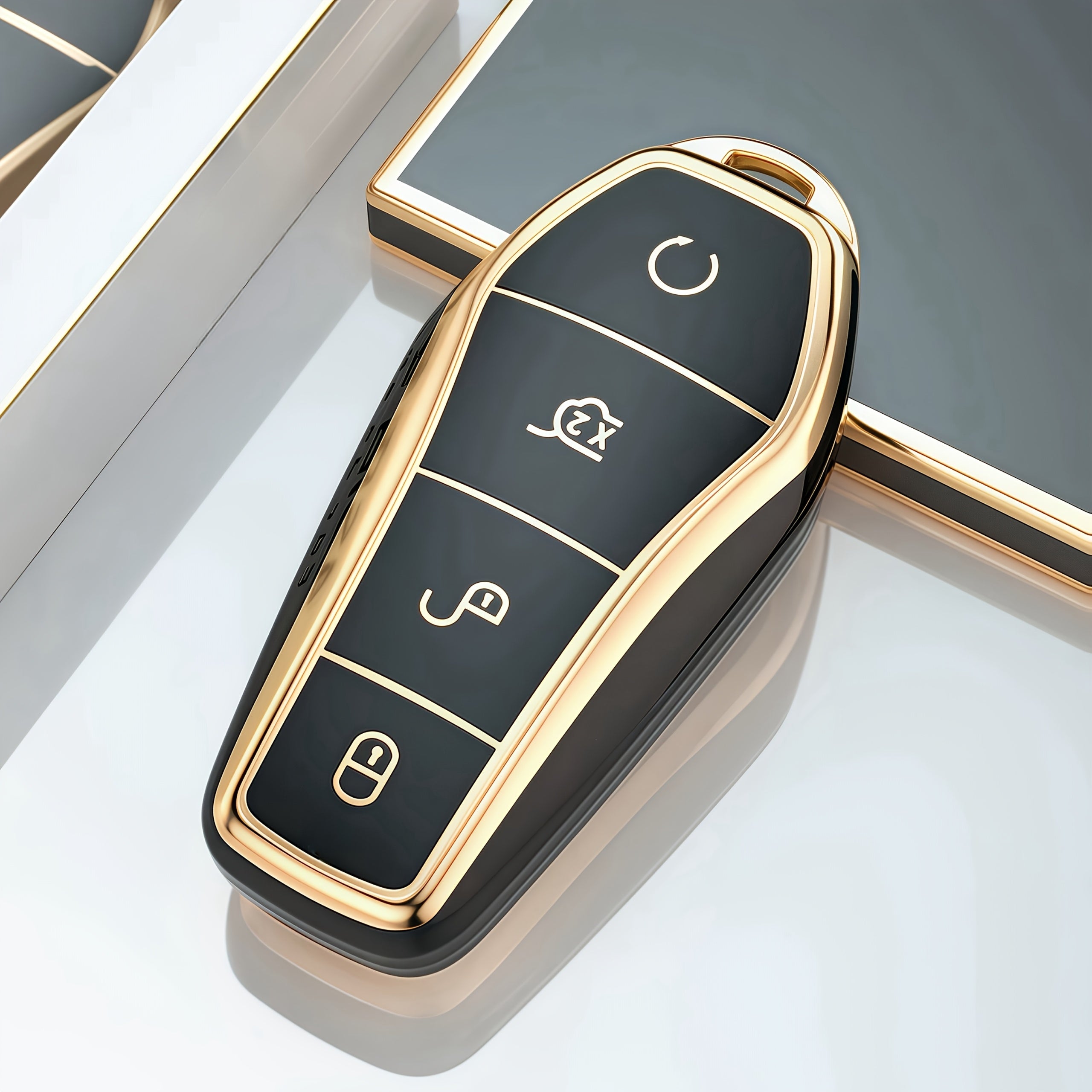 Golden White TPU Car Key Cover for Smart Key Fob Protective Case