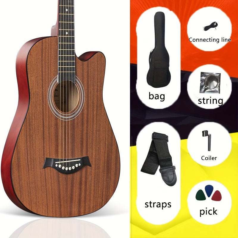 Beginner Acoustic Guitar 101.6cm Spruce Top Rosewood Fingerboard Maple Neck Basswood Sides Includes Bag Straps Tuner