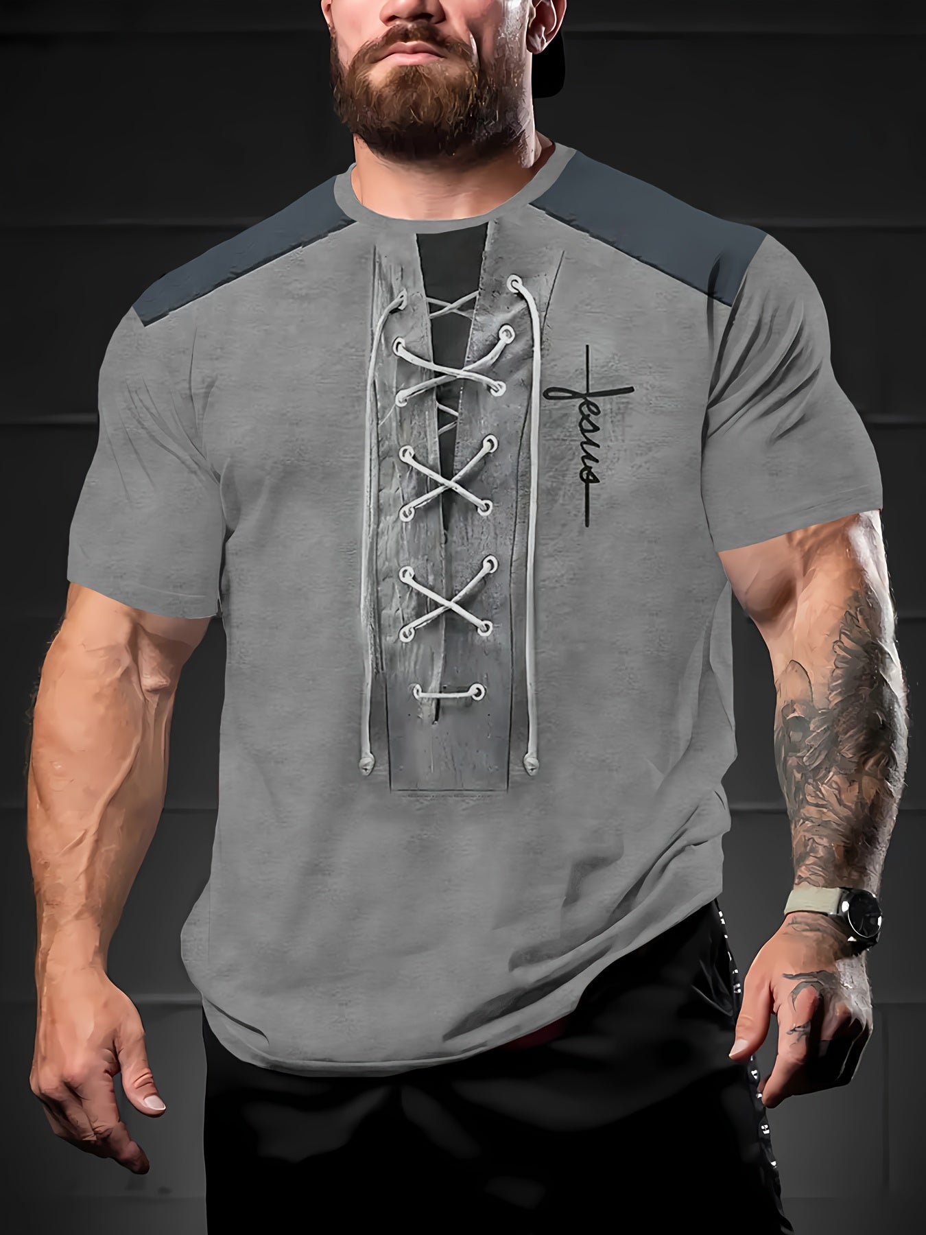 Футболка в стиле ретро с большим размером, с узором и трикотажной тканью