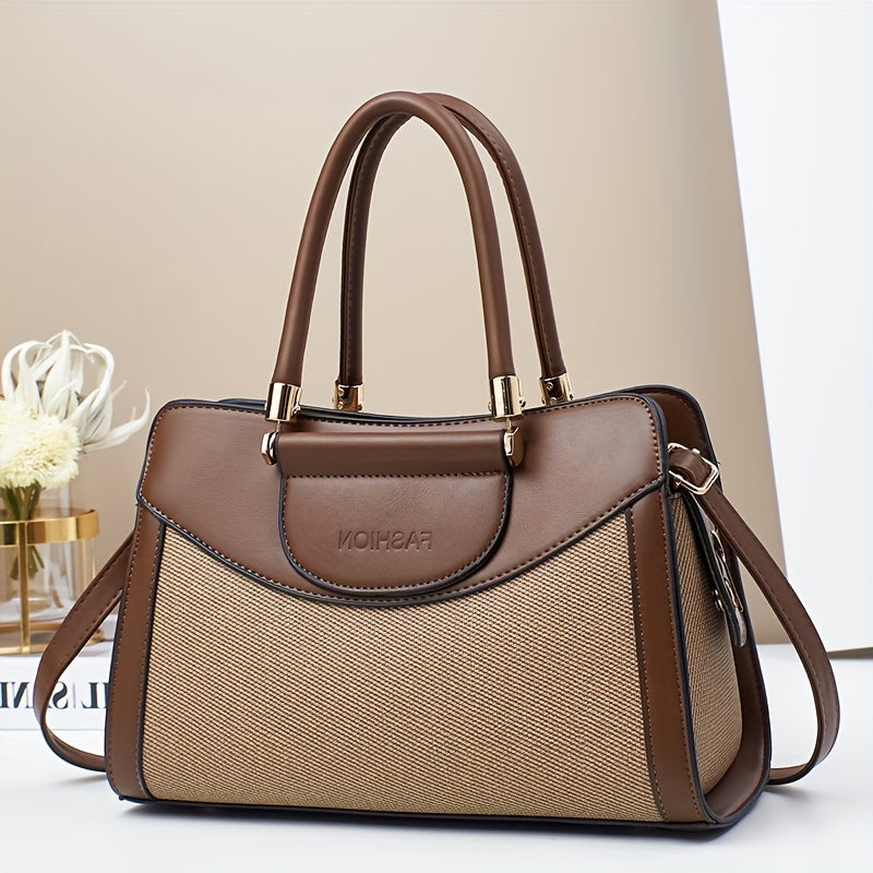 Women's Khaki PU Handbag with Large Capacity and Retro Style