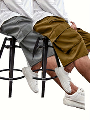 Plus Size Men's Work Shorts and Seven-Eighths Pants Set Polyester Solid Color Large Size