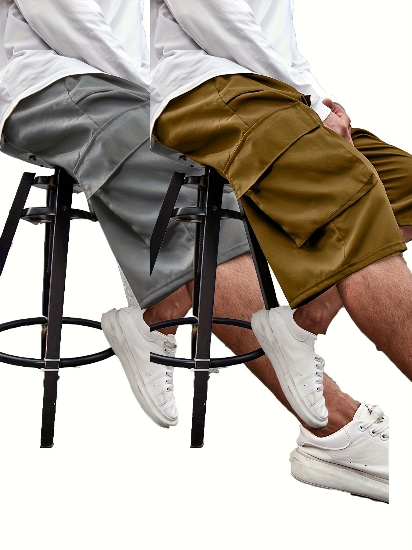 Plus Size Men's Work Shorts and Seven-Eighths Pants Set Polyester Solid Color Large Size